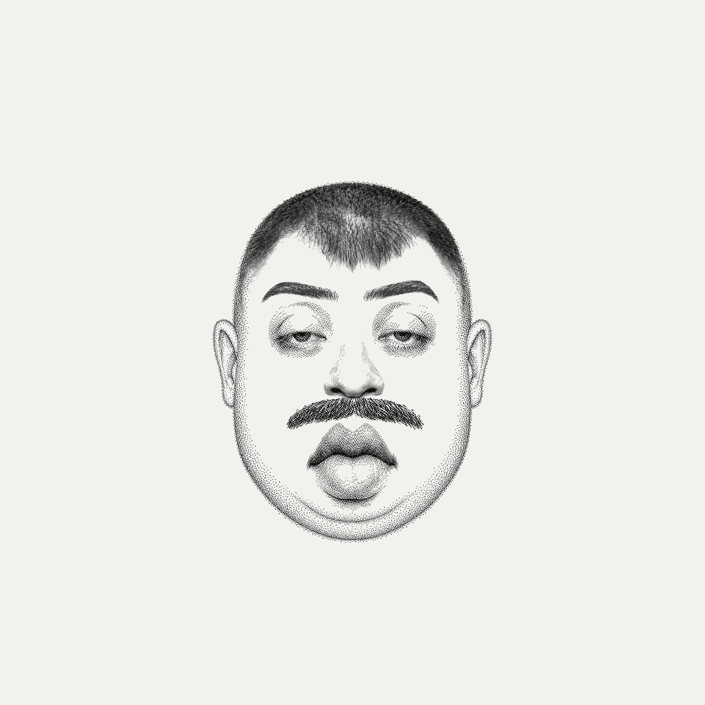 Grayscale forensic composite portrait of a man